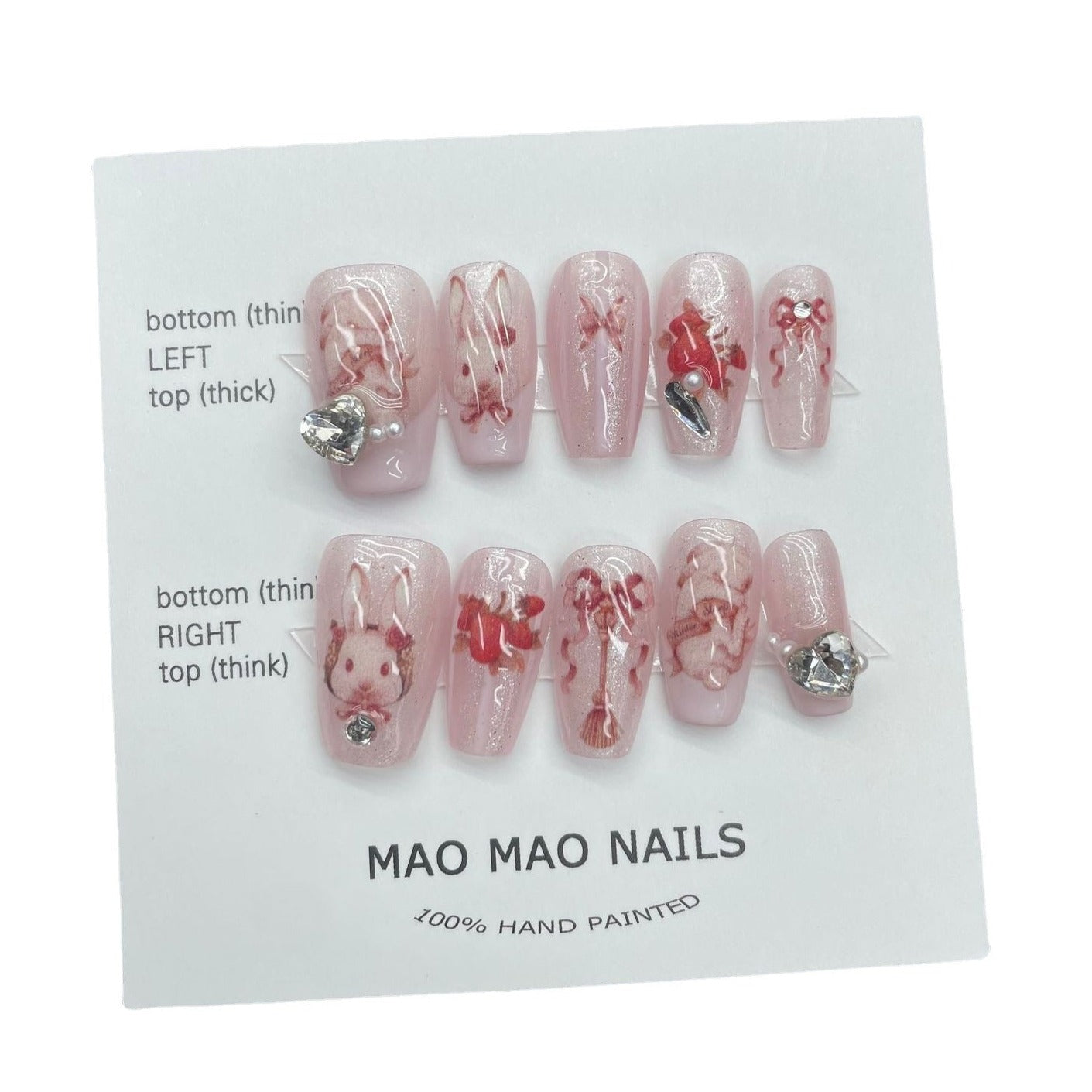 Designer: MaoMao.Handmade Nail Designs Press on Nails DIY  Nail Art for woman girl Long Coffin pink