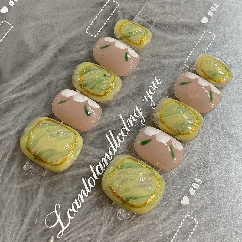 Designer: HuaHua.Handmade nails Press on Nails DIY Nail Art for woman girl  Short Square pink green