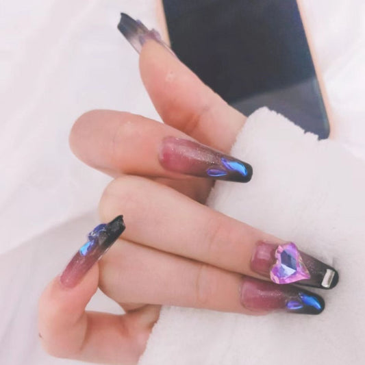 Designer: DuoDuo 3029.Handmade nails Press on Nails DIY Nail Art for woman girl French Cat Eyes Long Coffin purple