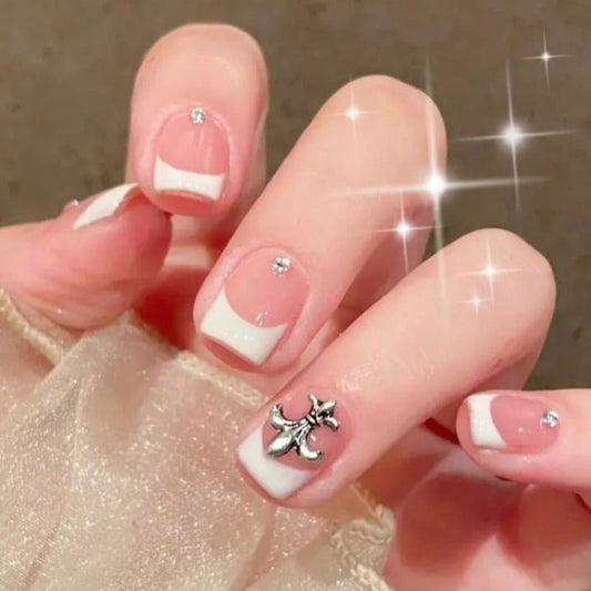 Designer: DuoDuo 2062.Handmade nails Press on Nails DIY Nail Art for woman girl French Short pink