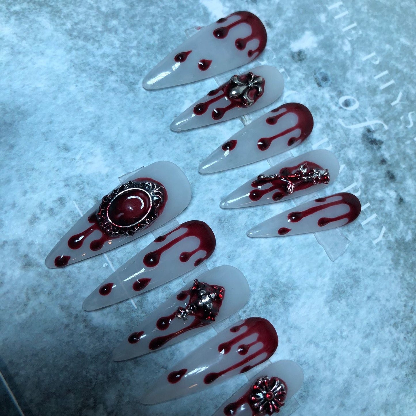 Designer: PinPin 1018.Handmade nails Press on Nails DIY Nail Art for woman girl Almond Long red