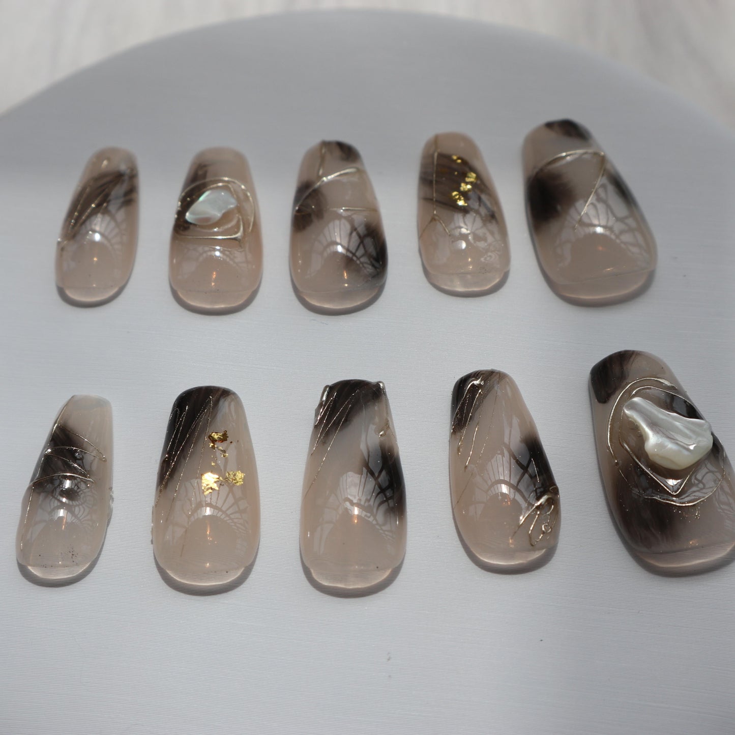 Designer: XinXin 29.Ink gold foil stone handmade nails Press on Nails DIY Nail Art