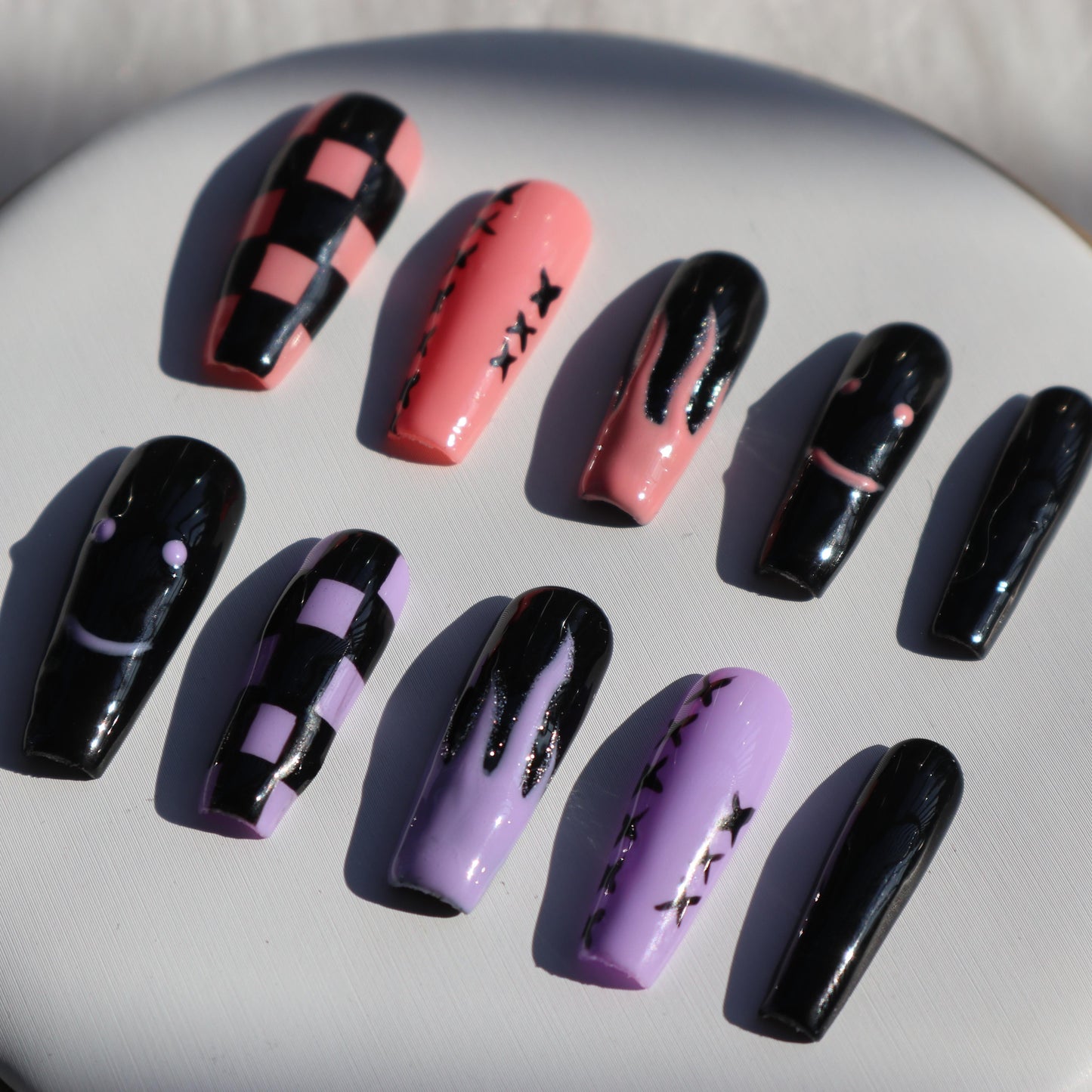 Designer: XinXin 60.Painting long T handmade nails Press on Nails DIY Nail