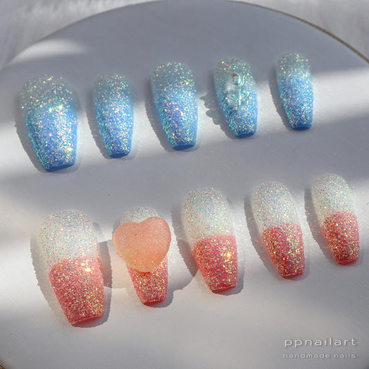 Designer: XinXin 70.Frosted Shining long T handmade nails Press on Nails DIY Nail