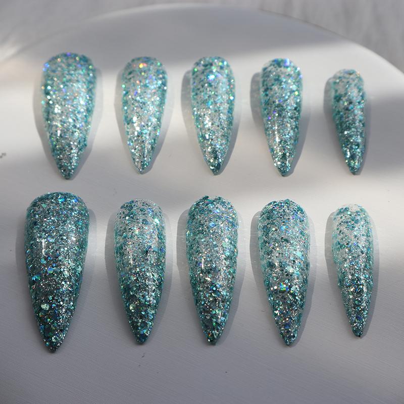 Designer: XinXin 78.Blue mermaid Shining handmade nails Press on Nails DIY Nail