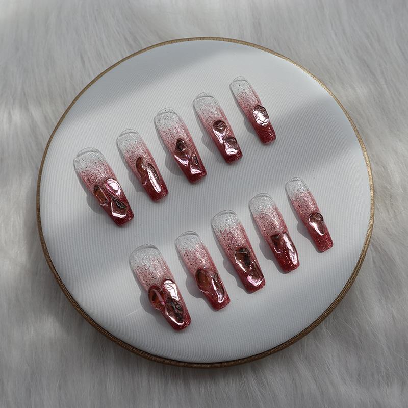 Designer: XinXin 71.Shining long T handmade nails Press on Nails DIY Nail