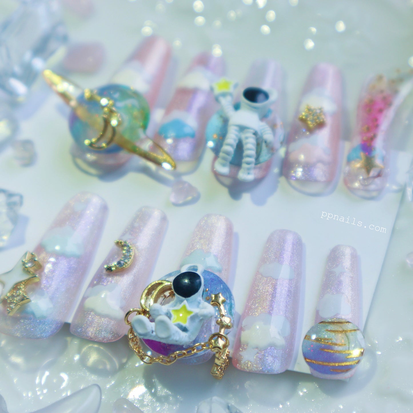 Designer: XinXin 100. Astronaut in pink Galaxy. handmade nails Press on Nails DIY Nail Art