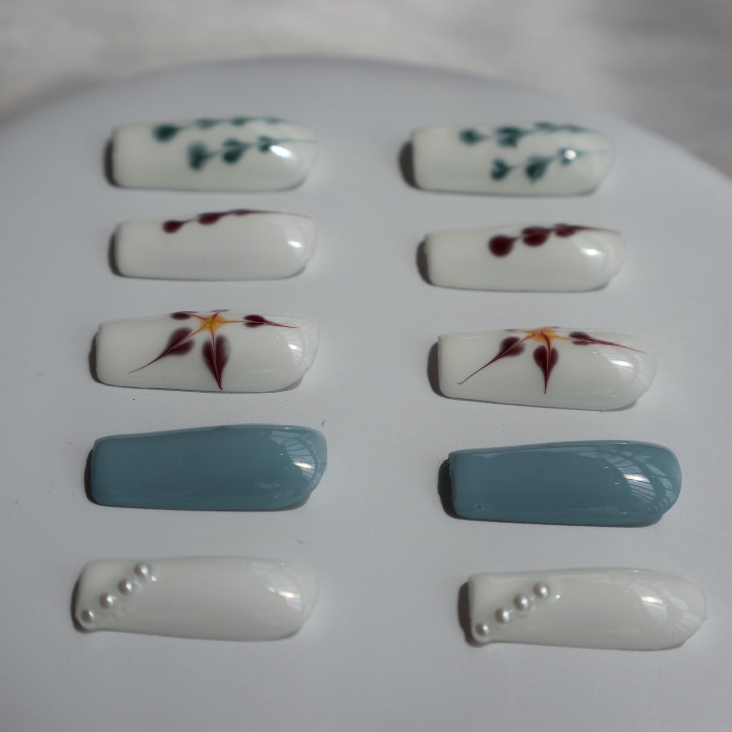 Designer: XinXin 19. Paiting blue White handmade nails Press on Nails DIY Nail Art