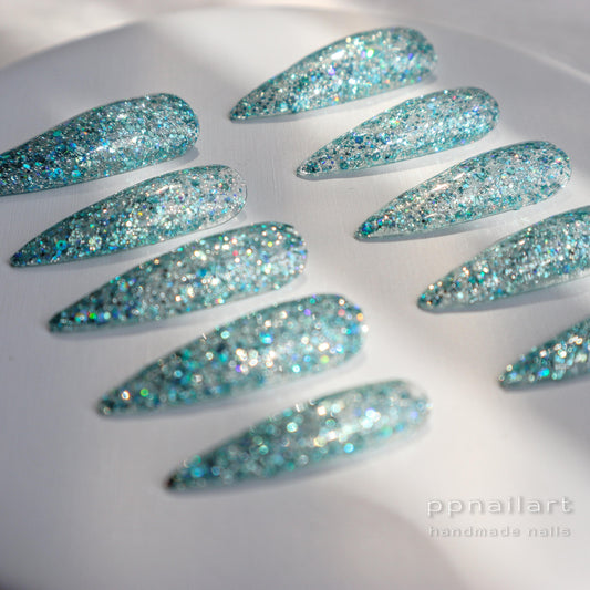 Designer: XinXin 78.Blue mermaid Shining handmade nails Press on Nails DIY Nail