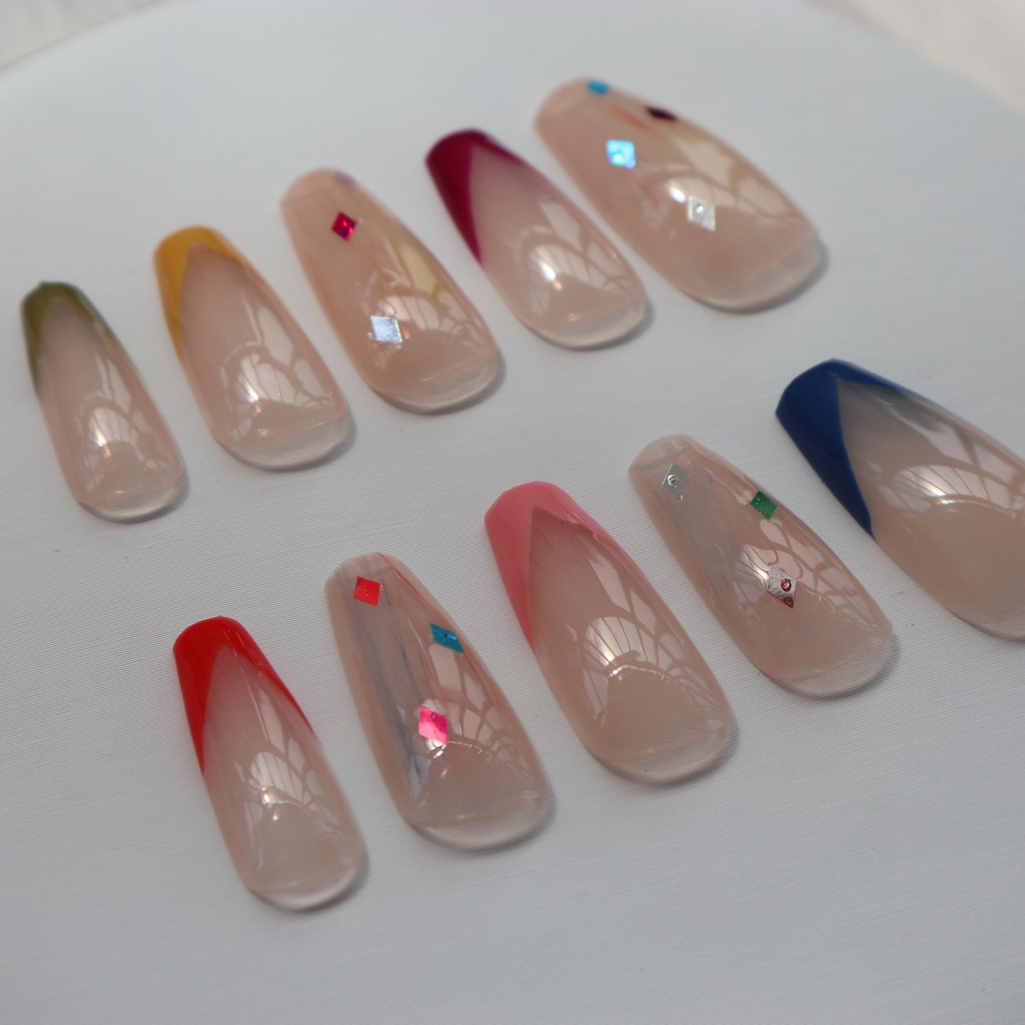 Designer: XinXin 47.Colourful painting long T handmade nails Press on Nails DIY Nail