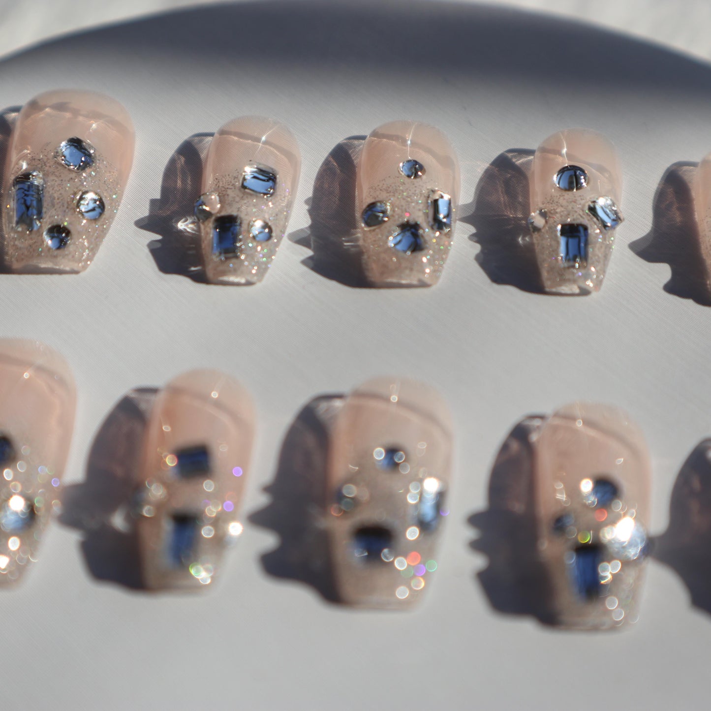 Designer: XinXin 51.Pink shining rhinestones handmade nails Press on Nails DIY Nail