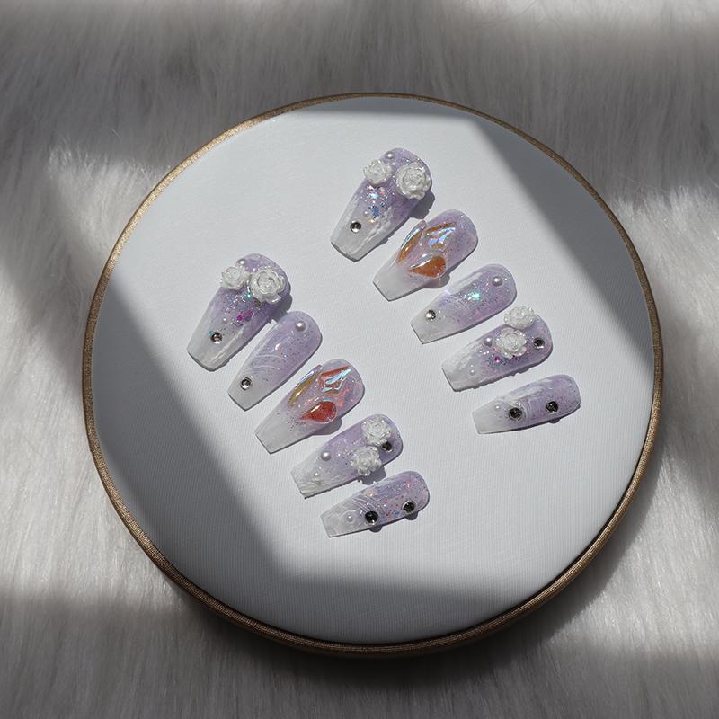 Designer: XinXin 40.Fading purple camelia handmade nails Press on Nails DIY Nail Art