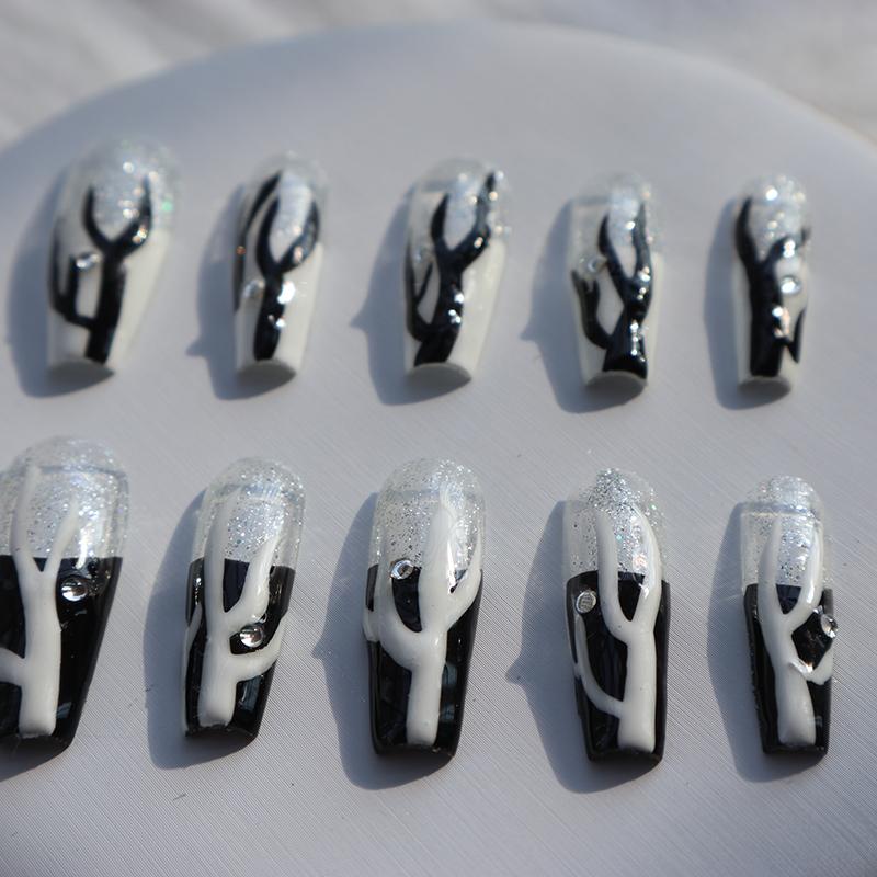 Designer: XinXin 74.Painting long T handmade nails Press on Nails DIY Nail