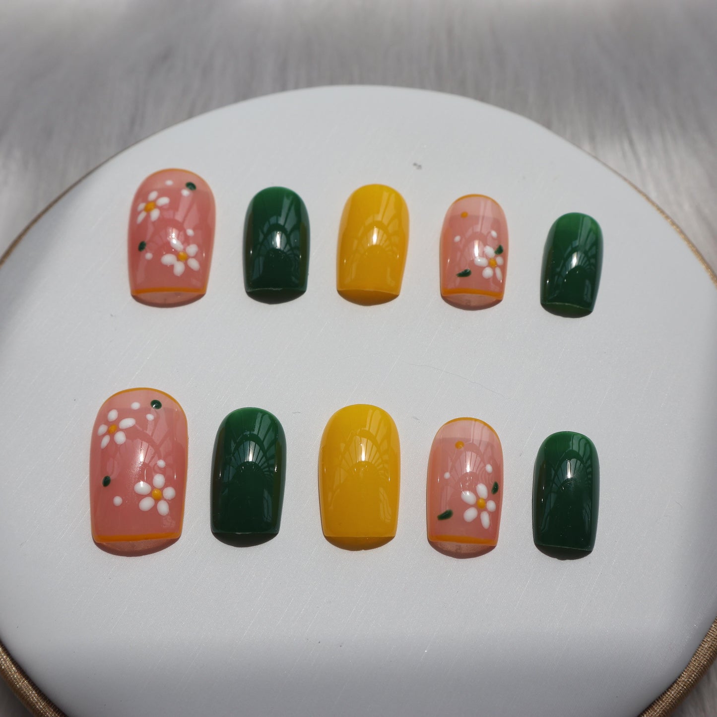 Designer: XinXin 4.Colourful flowers short square handmade nails