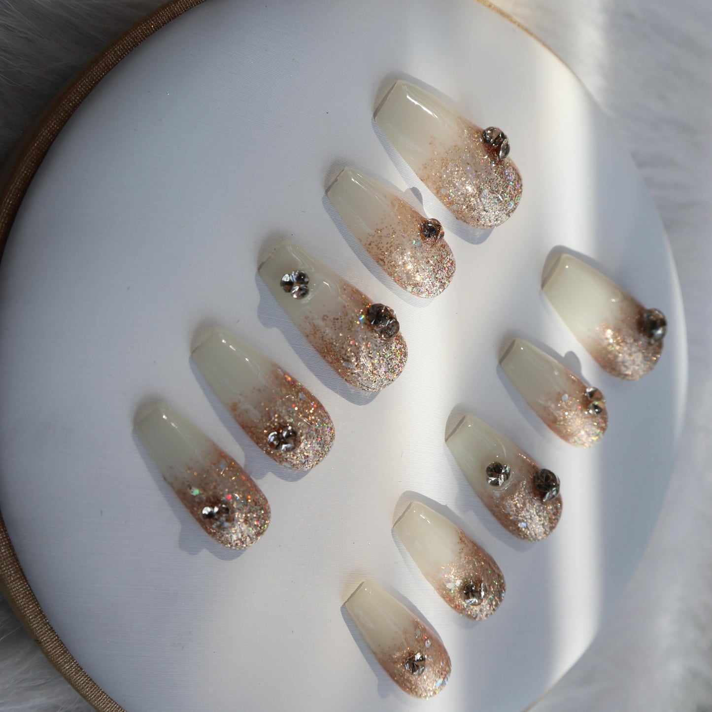 Designer: XinXin 50.French style rhinestones shining handmade nails Press on Nails DIY Nail