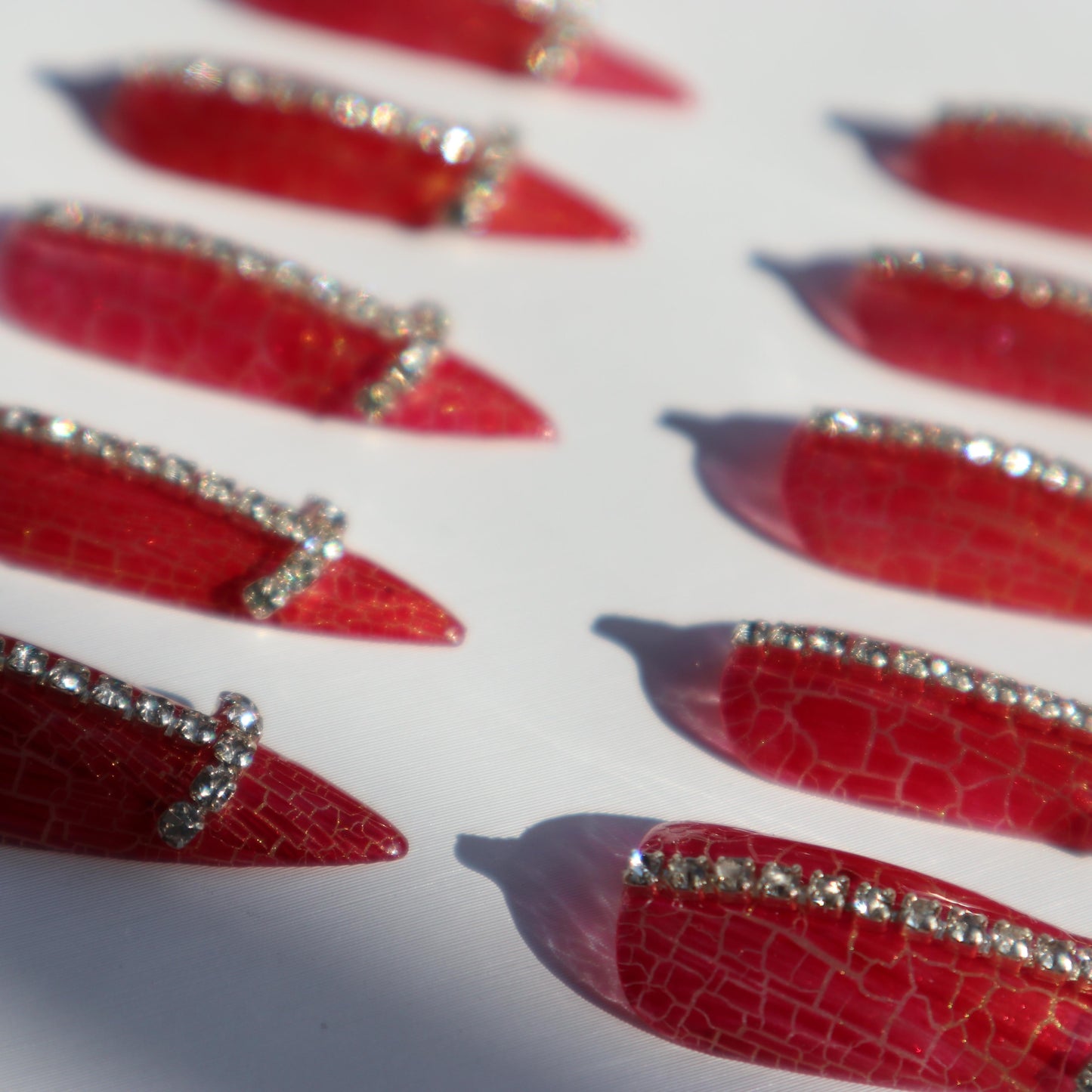 Designer: XinXin 66.Red rhinestones almond handmade nails Press on Nails DIY Nail