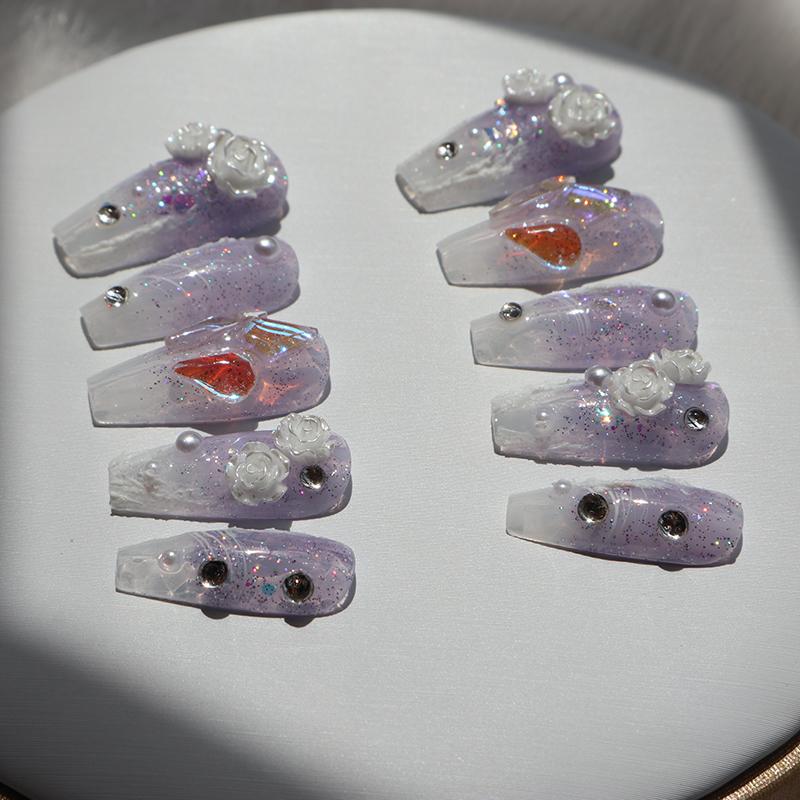 Designer: XinXin 40.Fading purple camelia handmade nails Press on Nails DIY Nail Art