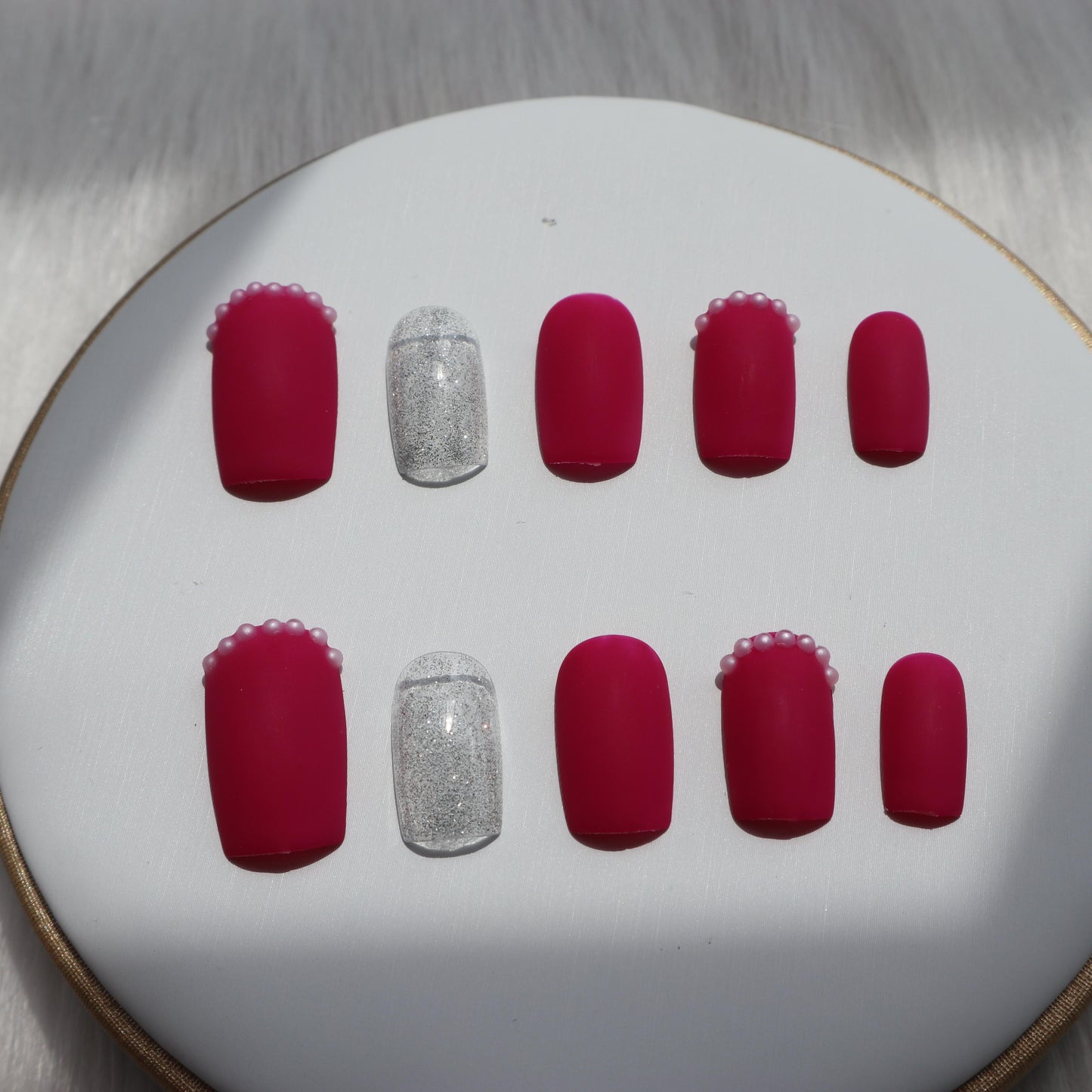 Designer: XinXin 2.Rose red short square nails handmade nails Press on Nails DIY Nail Art