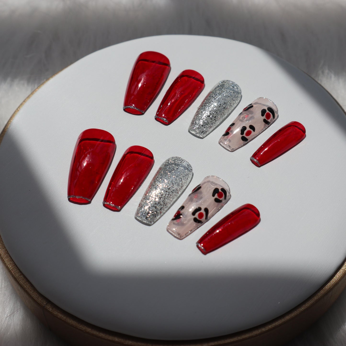 Designer: XinXin 1. Red flower Handmade transparent long T handmade nails Press on Nails DIY Nail Art Long Coffin