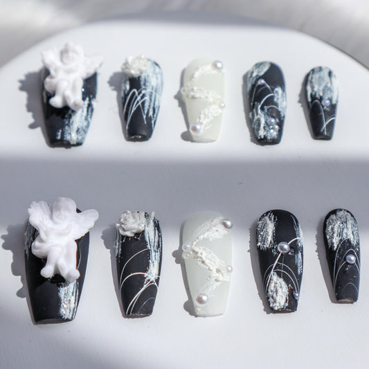 Designer: XinXin 55.Plaster angel matt handmade nails Press on Nails DIY Nail