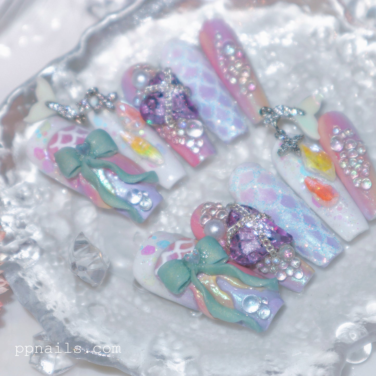 Designer: XinXin 101.Mermaid Dream . handmade nails Press on Nails DIY Nail Art