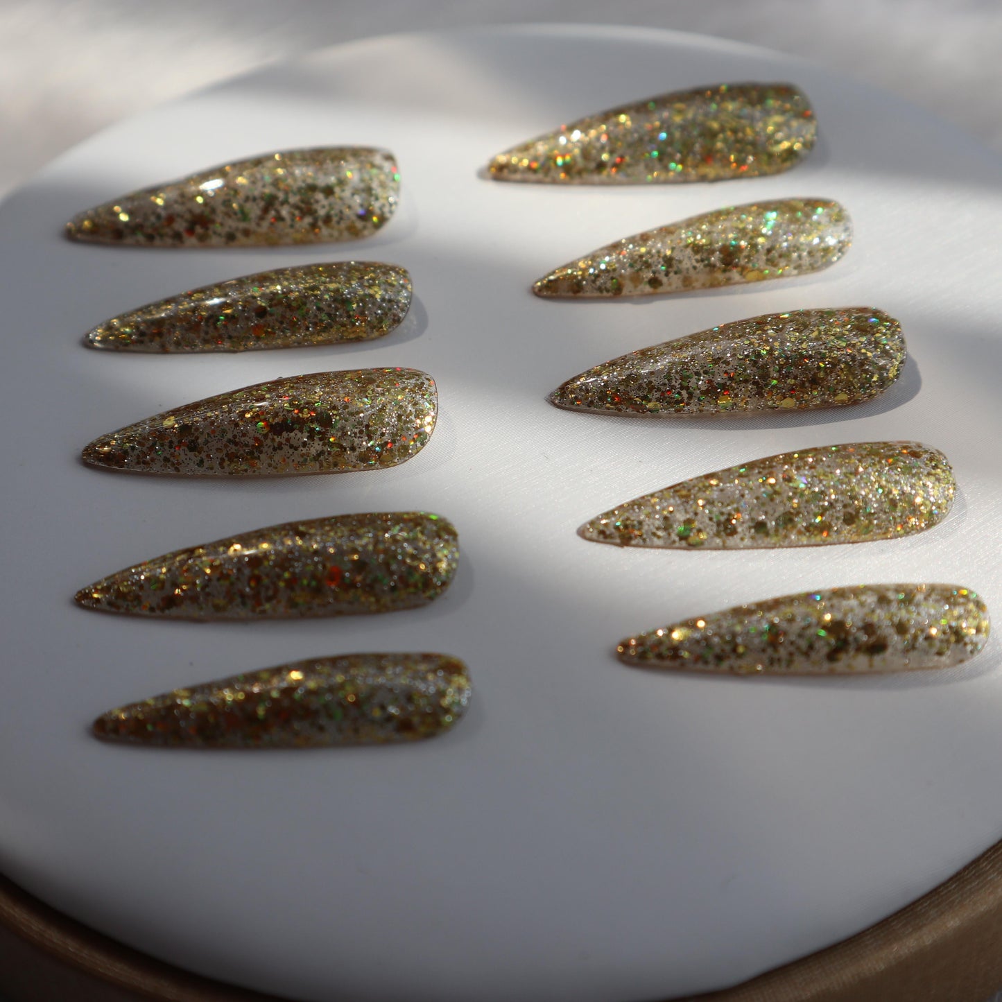 Designer: XinXin 77.Gold shining handmade nails Press on Nails DIY Nail