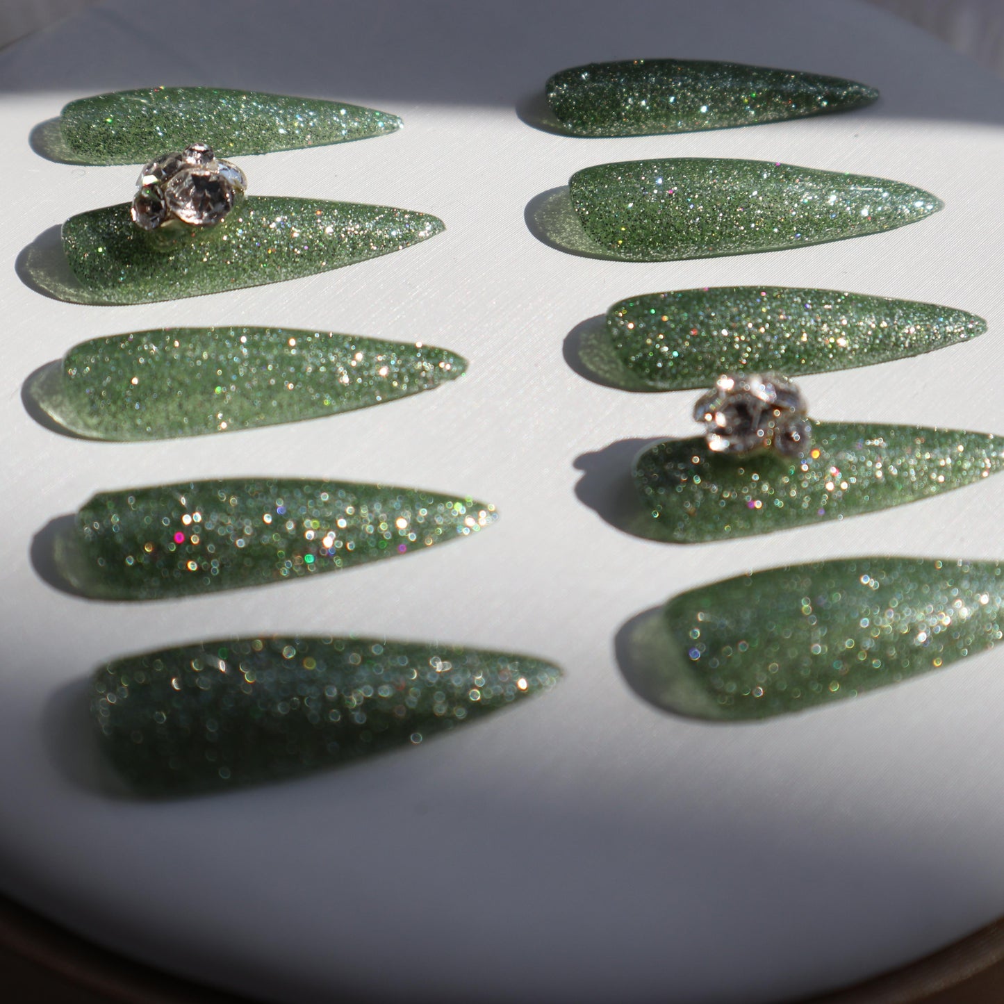 Designer: XinXin 76.Green rhinestone Shining handmade nails Press on Nails DIY Nail