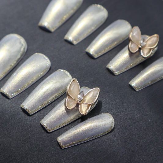 Designer: XinXin 21. Shining butterfly handmade nails Press on Nails DIY Nail Art