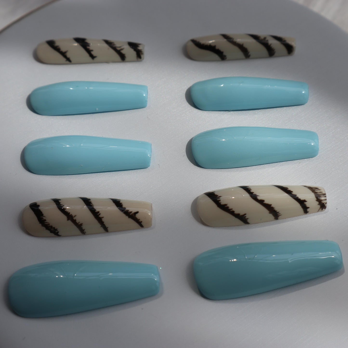 Designer: XinXin 79.Blue long T handmade nails Press on Nails DIY Nail