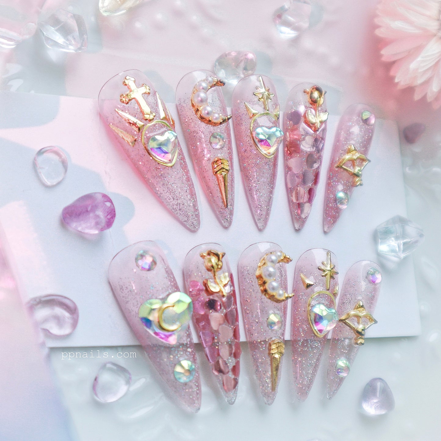 Designer: XinXin 58.Magic sailor pink moon handmade nails Press on Nails DIY Nail