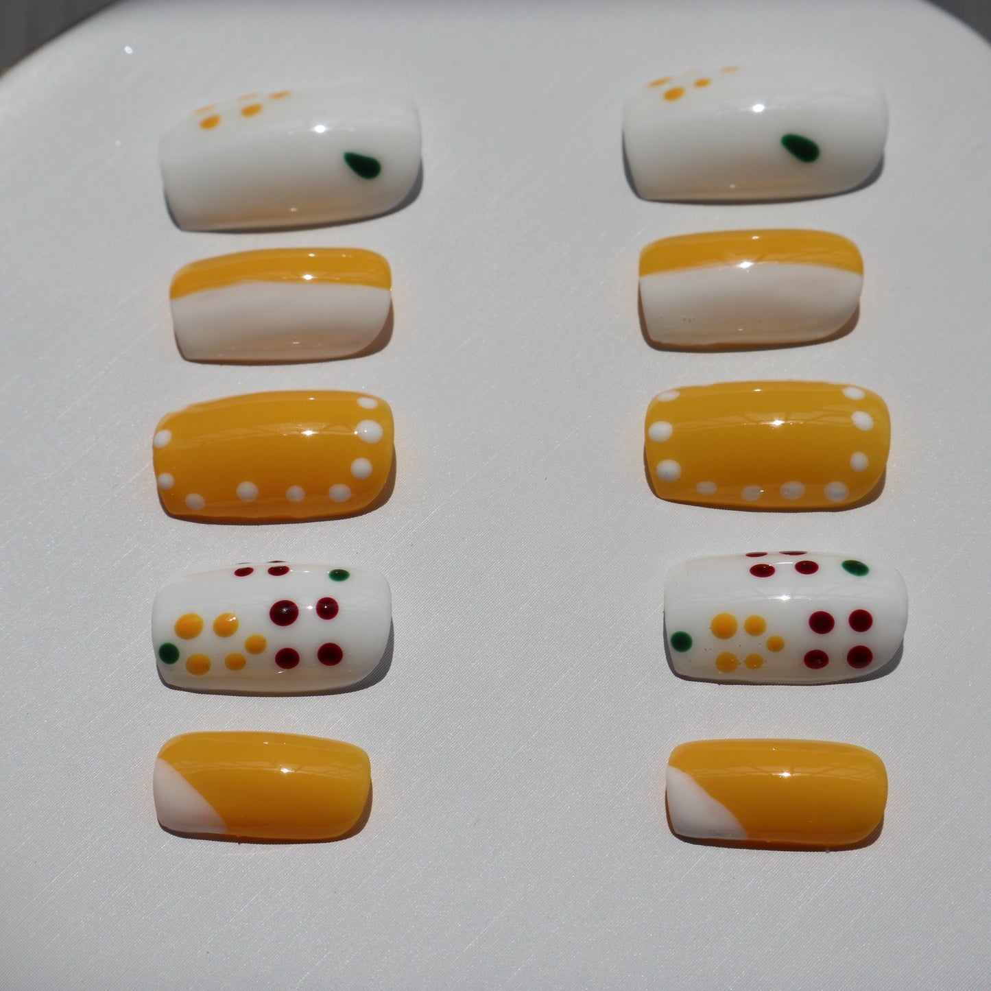 Designer: XinXin 12. Yellow white spot handmade nails Press on Nails DIY Nail Art