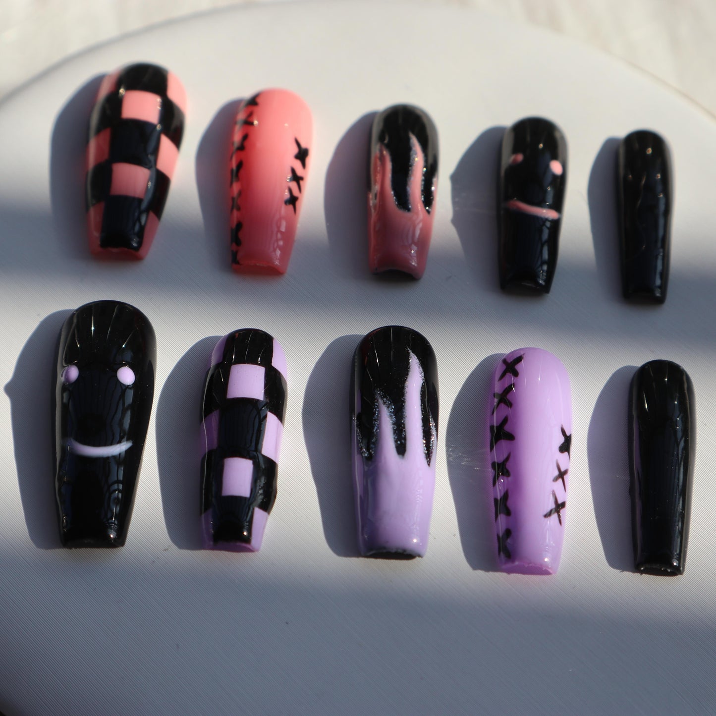 Designer: XinXin 60.Painting long T handmade nails Press on Nails DIY Nail