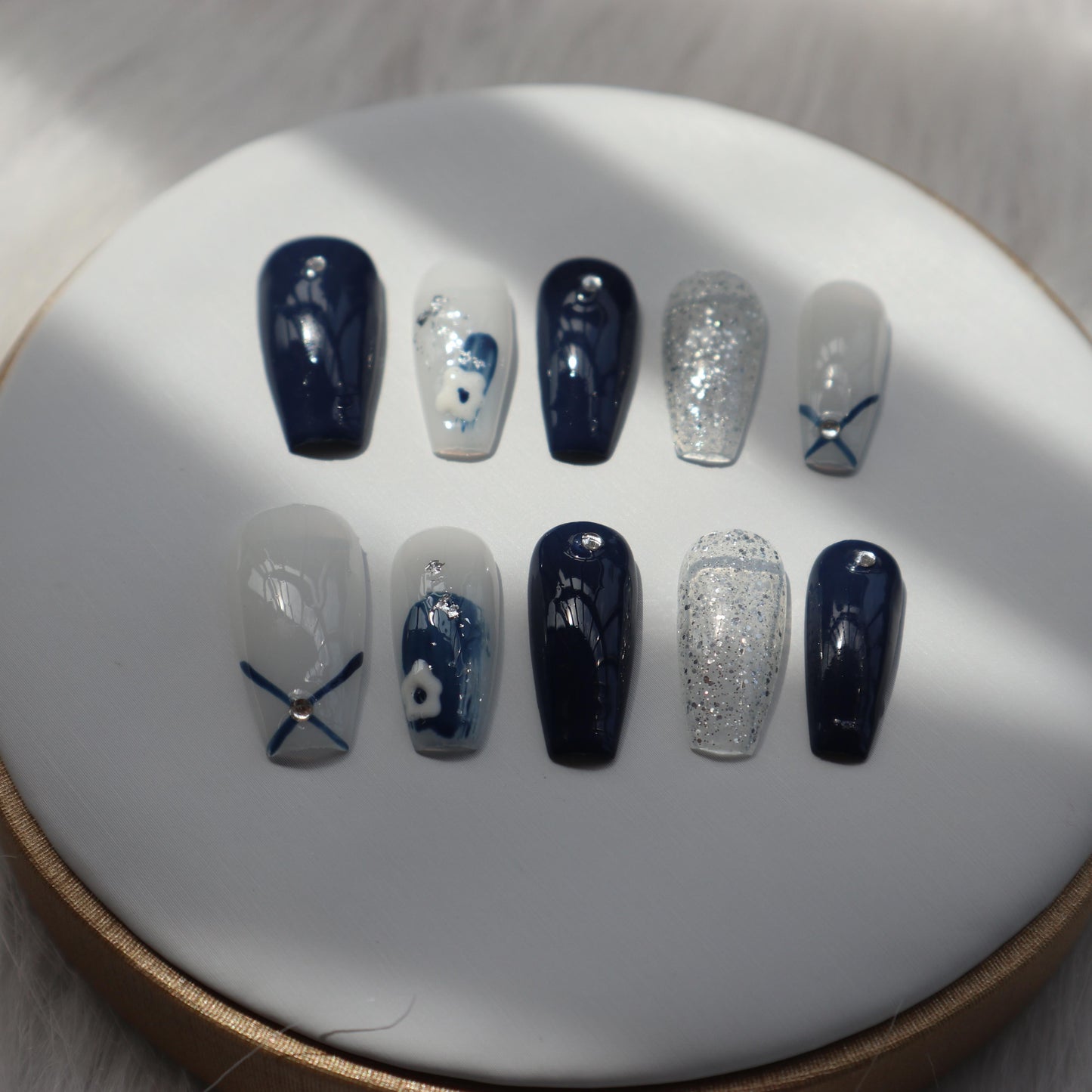 Designer: XinXin 44.Painting long T handmade nails Press on Nails DIY Nail