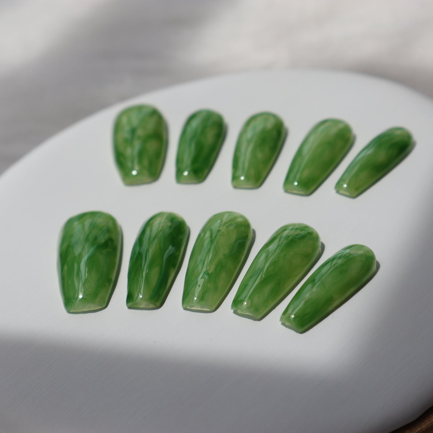 Designer: XinXin 48.Green long T handmade nails Press on Nails DIY Nail