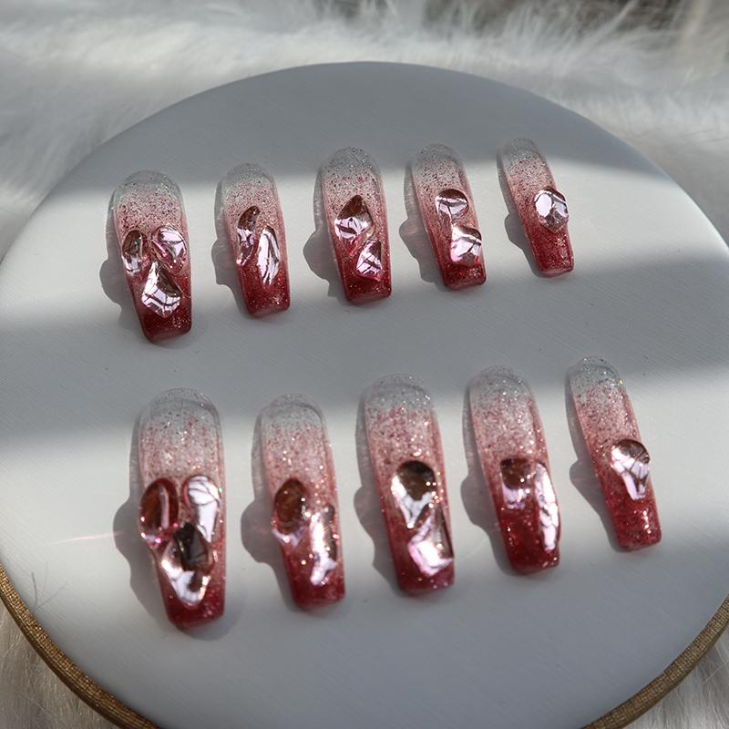 Designer: XinXin 71.Shining long T handmade nails Press on Nails DIY Nail