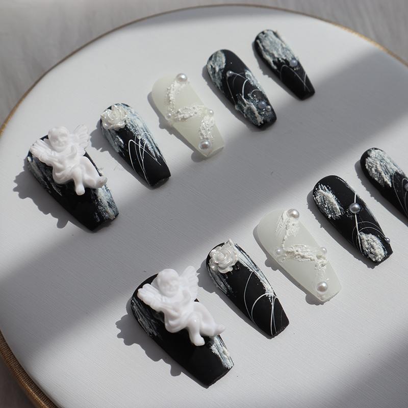 Designer: XinXin 55.Plaster angel matt handmade nails Press on Nails DIY Nail