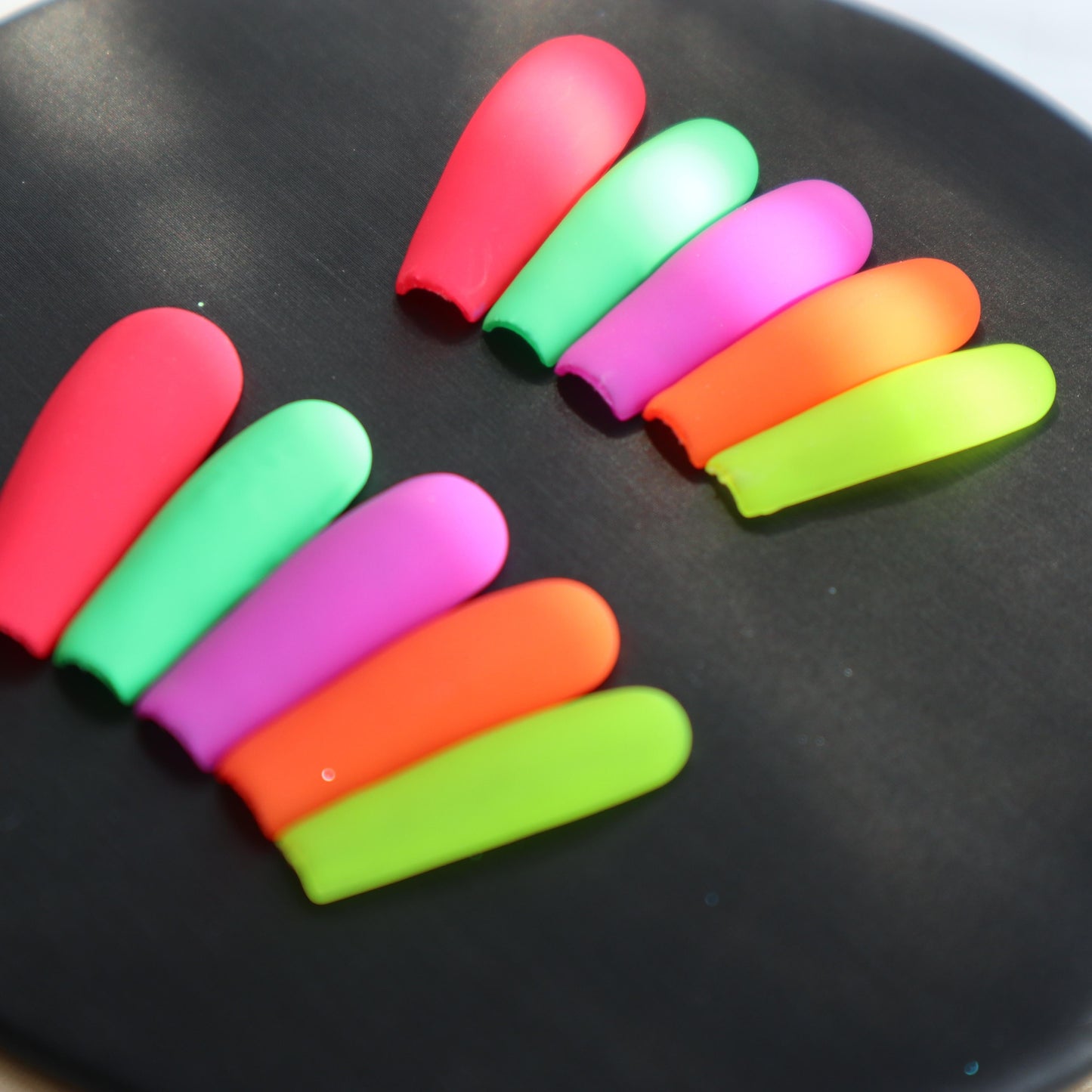 Designer: XinXin 83.Colourful fluorescence matt long T handmade nails Press on Nails DIY Nail