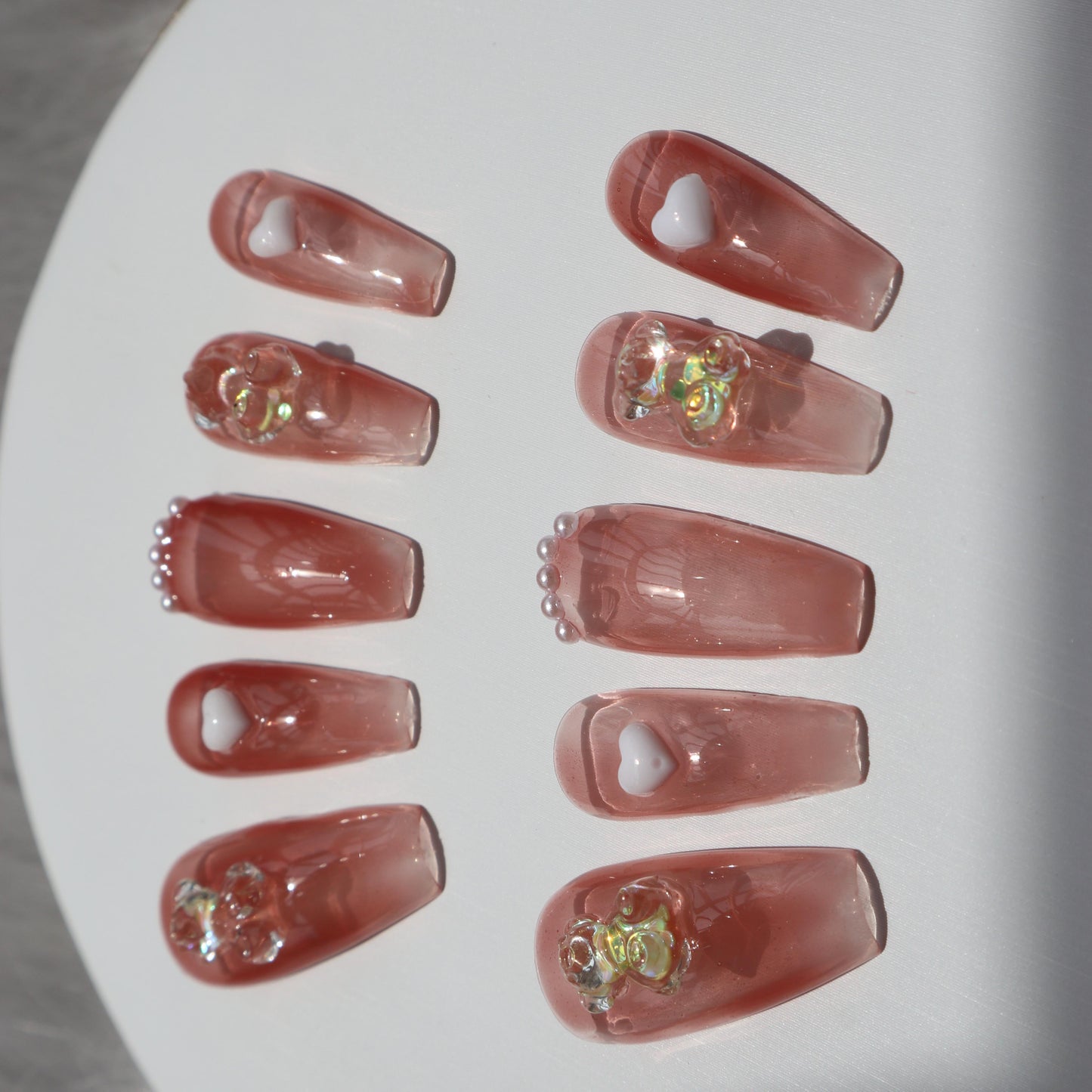 Designer: XinXin 35.Gummy bear pink heart handmade nails Press on Nails DIY Nail Art