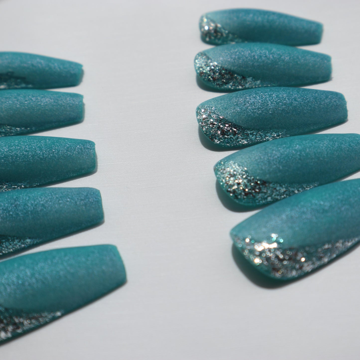 Designer: XinXin 14. Peacock green shining handmade nails Press on Nails DIY Nail Art