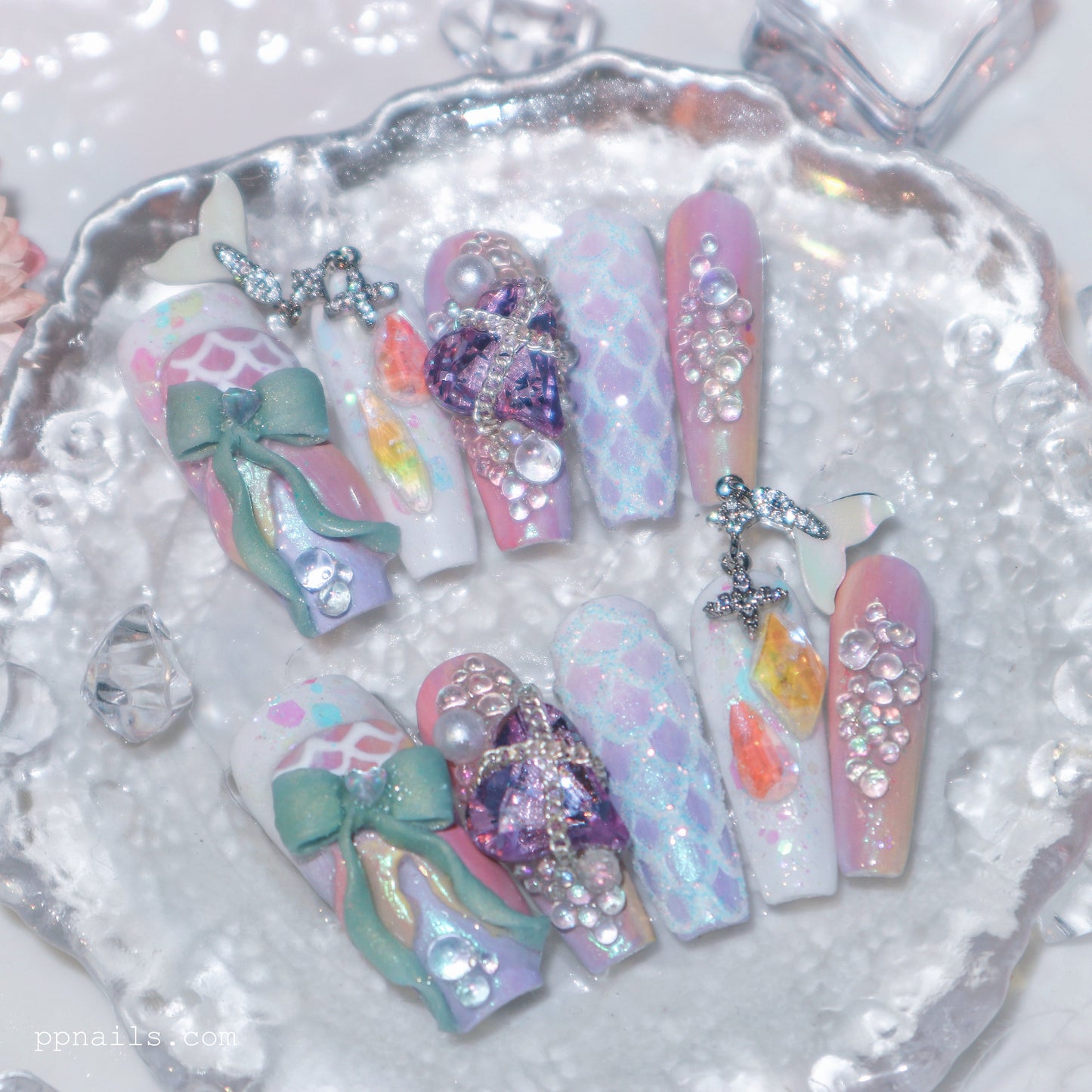 Designer: XinXin 101.Mermaid Dream . handmade nails Press on Nails DIY Nail Art