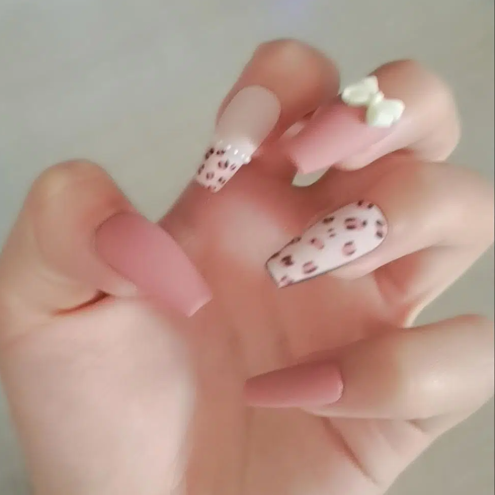 Designer: DuoDuo 1606.Handmade nails Press on Nails DIY Nail Art for woman girl Long Coffin pink Cartoon