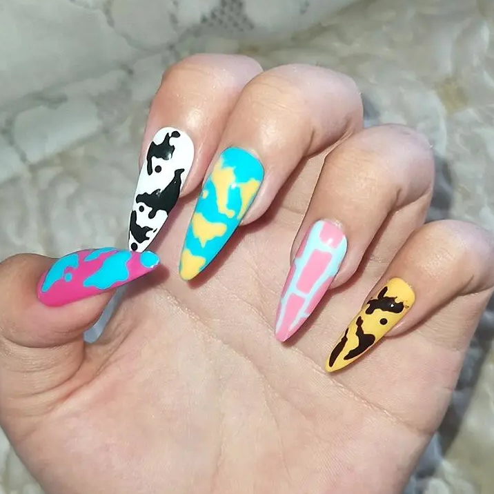 Designer: DuoDuo 1614.Handmade nails Press on Nails DIY Nail Art for woman girl colorful Almond Cartoon