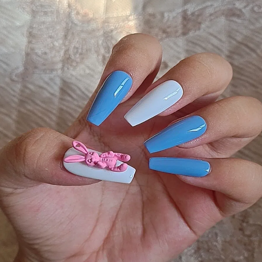 Designer: DuoDuo 1620.Handmade nails Press on Nails DIY Nail Art for woman girl Long Coffin blue