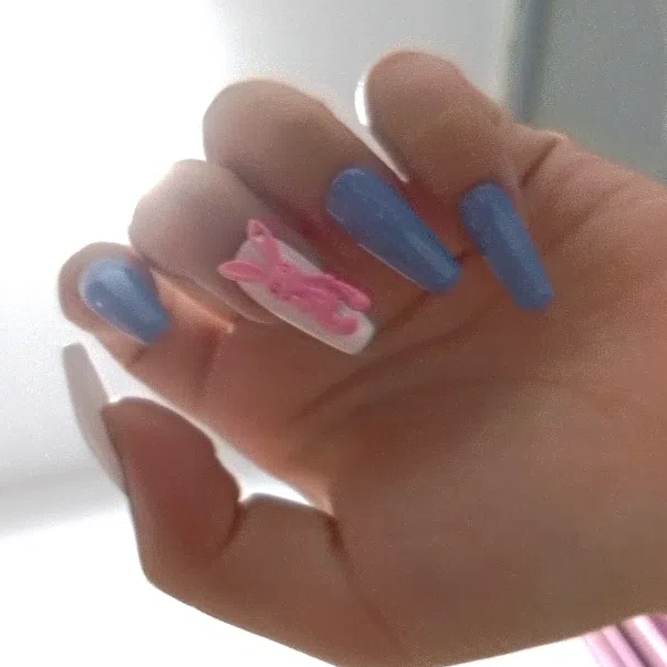 Designer: DuoDuo 1620.Handmade nails Press on Nails DIY Nail Art for woman girl Long Coffin blue