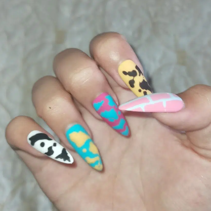 Designer: DuoDuo 1614.Handmade nails Press on Nails DIY Nail Art for woman girl colorful Almond Cartoon