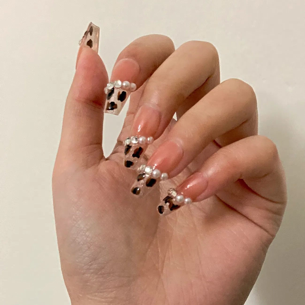 Designer: DuoDuo 1603.Handmade nails Press on Nails DIY Nail Art for woman girl Long French pink