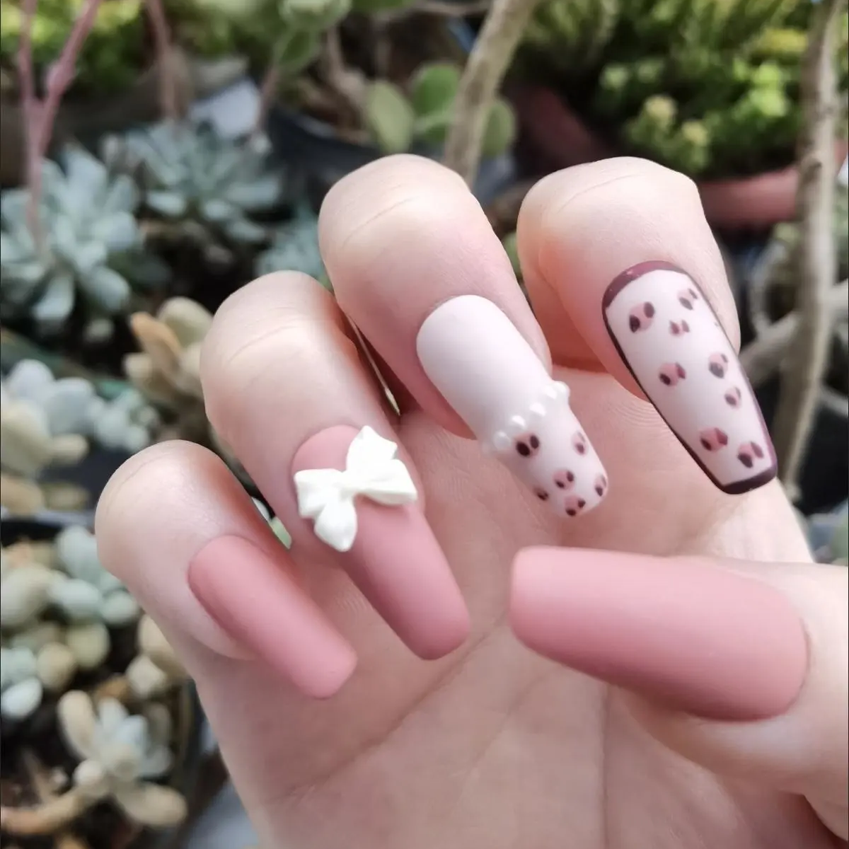 Designer: DuoDuo 1606.Handmade nails Press on Nails DIY Nail Art for woman girl Long Coffin pink Cartoon