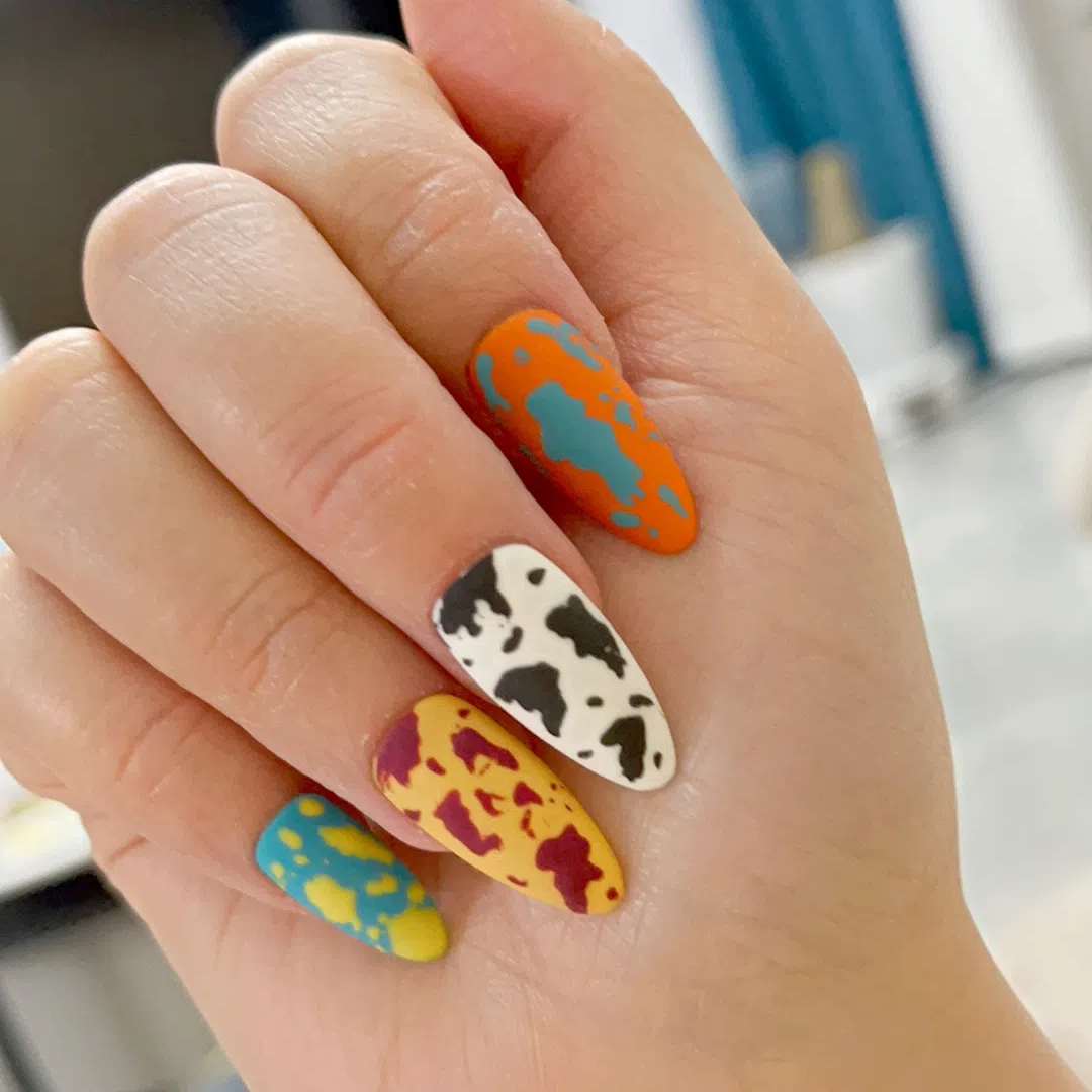 Designer: DuoDuo 1614.Handmade nails Press on Nails DIY Nail Art for woman girl colorful Almond Cartoon