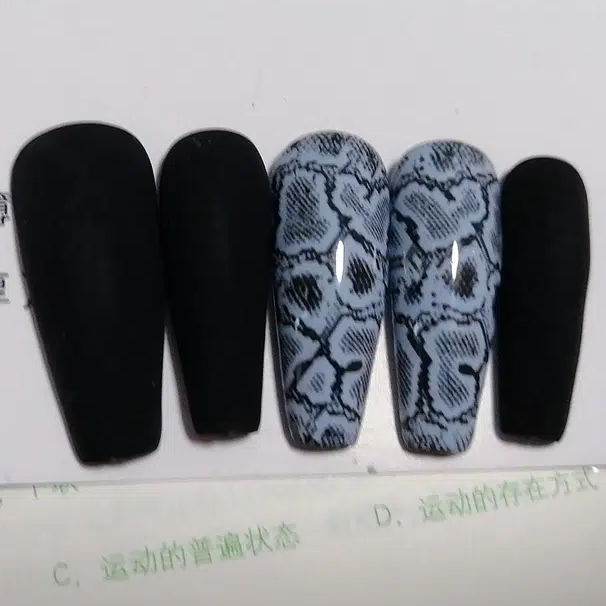 Designer: DuoDuo 1505.Handmade nails Press on Nails DIY Nail Art for woman girl  Long Coffin black