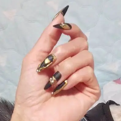 Designer: DuoDuo 1501.Handmade nails Press on Nails DIY Nail Art for woman girl dark green Almond Long rhinestone